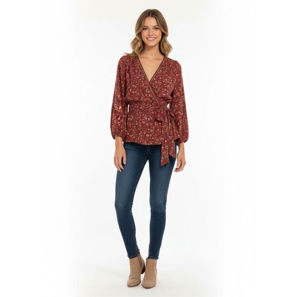 Max Studio Women's Tie Front Crepe Blouse - Picture 1 of 10